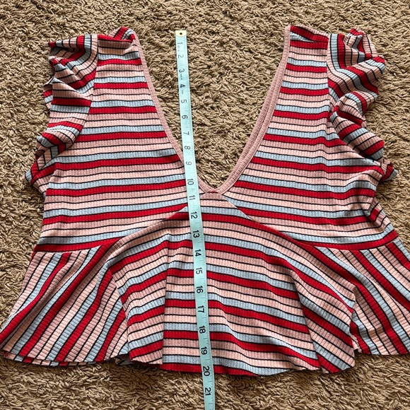 Striped V-Neck Ruffle Sleeve Top - Picture 4 of 4